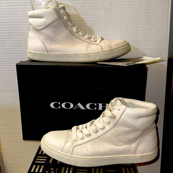 Coach Other - 😍SOLD 😍Coach hightop, white leather sneakers 10.5 DSOLD!!